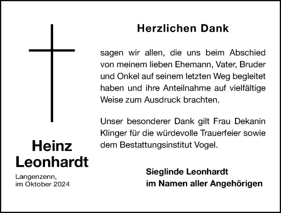 Traueranzeige von Heinz Leonhardt von Fürther Nachrichten Lokal