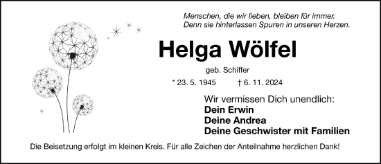 Traueranzeige von Helga Wölfel von Nordbayerische Nachrichten Forchheim Lokal