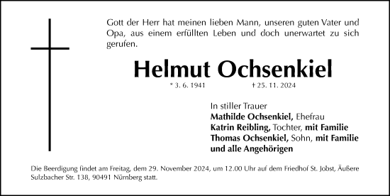 Traueranzeige von Helmut Ochsenkiel von Gesamtausgabe Nürnberger Nachrichten/ Nürnberger Ztg.