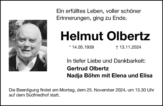 Traueranzeige von Helmut Olbertz von Gesamtausgabe Nürnberger Nachrichten/ Nürnberger Ztg.