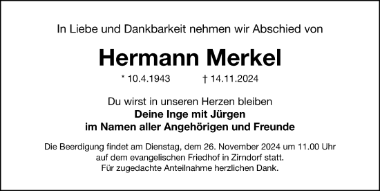 Traueranzeige von Hermann Merkel von Fürther Nachrichten Lokal