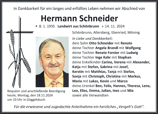 Traueranzeige von Hermann Schneider von Roth-Hilpoltsteiner Volkszeitung Lokal