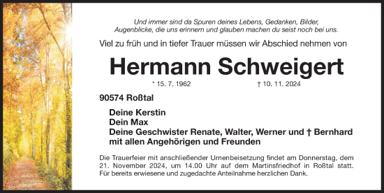 Traueranzeige von Hermann Schweigert von Fürther Nachrichten Lokal