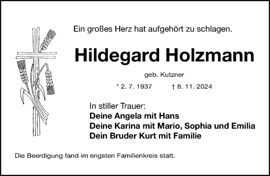 Traueranzeige von Hildegard Holzmann von Erlanger Nachrichten Lokal