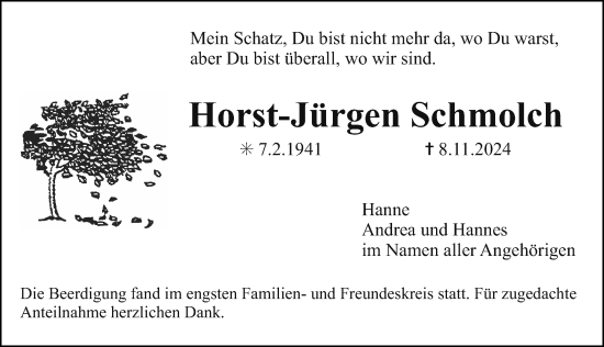 Traueranzeige von Horst-Jürgen Schmolch von Erlanger Nachrichten Lokal