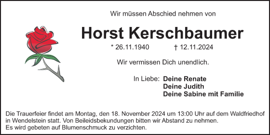 Traueranzeige von Horst Kerschbaumer von Roth-Hilpoltsteiner Volkszeitung Lokal