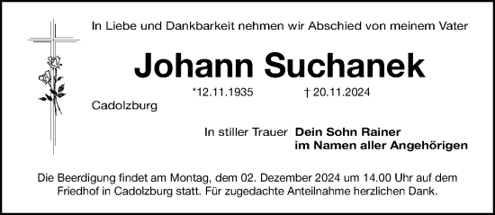 Traueranzeige von Johann Suchanek von Fürther Nachrichten Lokal