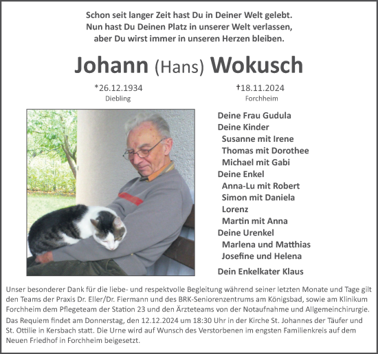 Traueranzeige von Johann Wokusch von Nordbayerische Nachrichten Forchheim Lokal