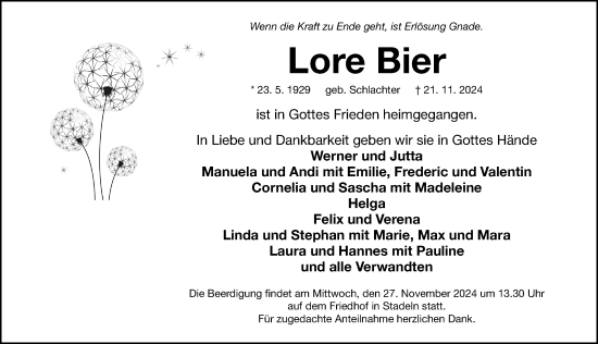 Traueranzeige von Lore Bier von Fürther Nachrichten Lokal