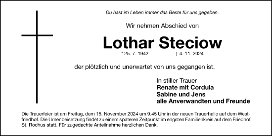 Traueranzeige von Lothar Steciow von Gesamtausgabe Nürnberger Nachrichten/ Nürnberger Ztg.