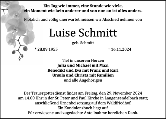 Traueranzeige von Luise Schmitt von Erlanger Nachrichten Lokal