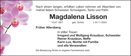 Traueranzeige von Magdalena Lisson von Roth-Hilpoltsteiner Volkszeitung Lokal