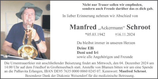 Traueranzeige von Manfred Ackermann von Erlanger Nachrichten Lokal