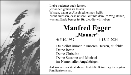 Traueranzeige von Manfred Egger von Erlanger Nachrichten Lokal