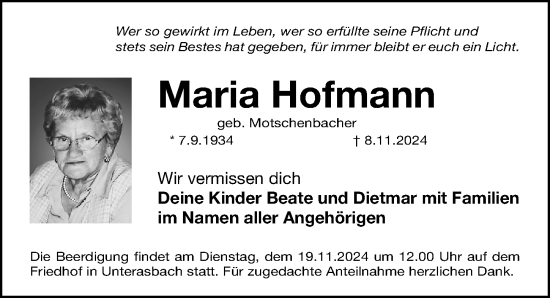 Traueranzeige von Maria Hofmann von Gesamtausgabe Nürnberger Nachrichten/ Nürnberger Ztg.