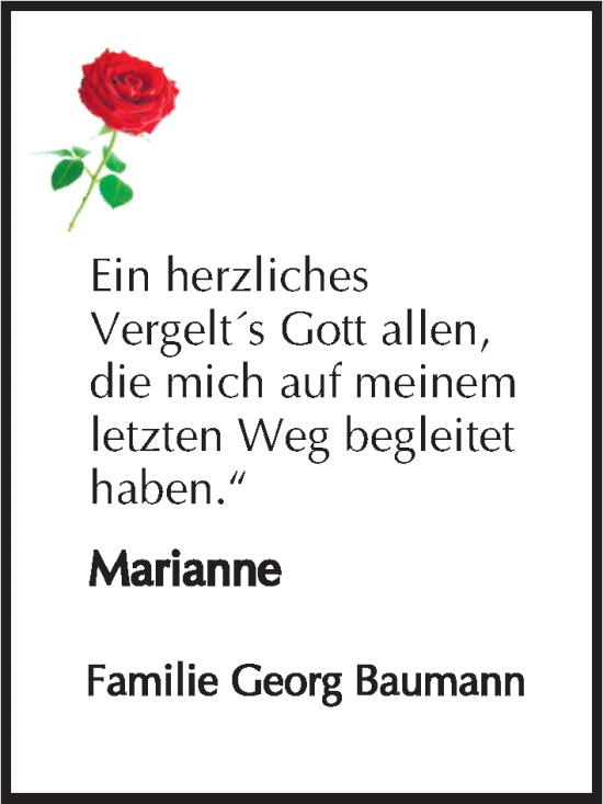 Traueranzeige von Marianne  von Roth-Hilpoltsteiner Volkszeitung Lokal