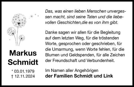 Traueranzeige von Markus Schmidt von Gesamtausgabe Nürnberger Nachrichten/ Nürnberger Ztg.