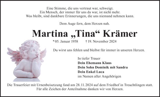 Traueranzeige von Martina Krämer von Weißenburger Tagblatt u.Treuchtlinger Kurier Lokal