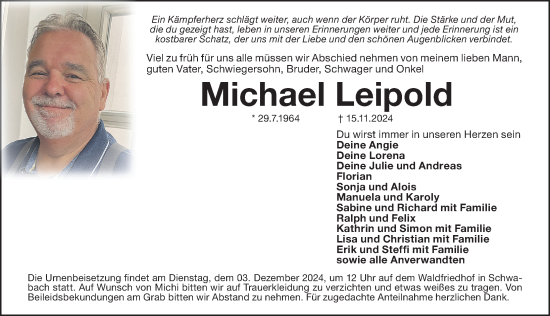 Traueranzeige von Michael Leipold von Schwabacher Tagblatt Lokal