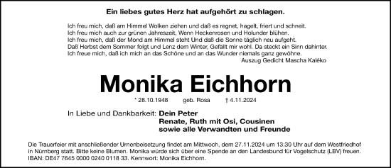 Traueranzeige von Monika Eichhorn von Gesamtausgabe Nürnberger Nachrichten/ Nürnberger Ztg.