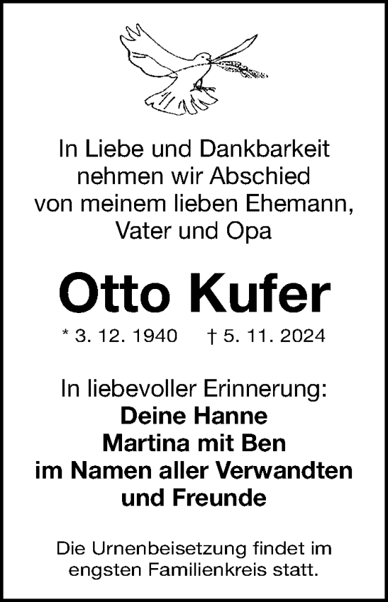 Traueranzeige von Otto Kufer von Gesamtausgabe Nürnberger Nachrichten/ Nürnberger Ztg.