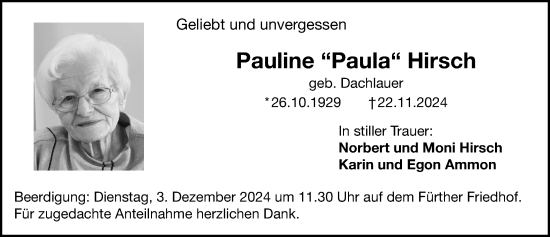 Traueranzeige von Pauline Hirsch von Erlanger Nachrichten Lokal