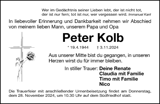 Traueranzeige von Peter Kolb von Gesamtausgabe Nürnberger Nachrichten/ Nürnberger Ztg.