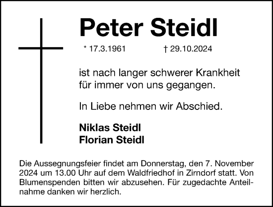 Traueranzeige von Peter Steidl von Fürther Nachrichten Lokal