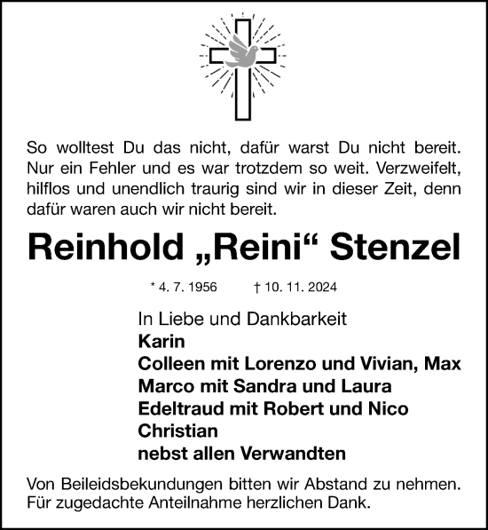 Traueranzeige von Reinhold Stenzel von Fürther Nachrichten Lokal