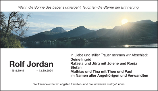Traueranzeige von Rolf Jordan von Gesamtausgabe Nürnberger Nachrichten/ Nürnberger Ztg.