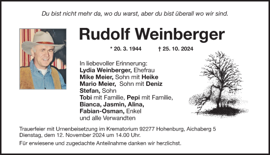 Traueranzeige von Rudolf Weinberger von Gesamtausgabe Nürnberger Nachrichten/ Nürnberger Ztg.