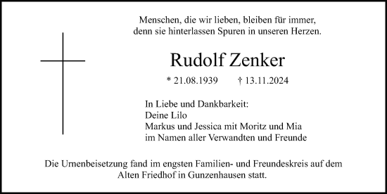 Traueranzeige von Rudolf Zenker von Altmühl-Bote Lokal
