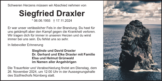 Traueranzeige von Siegfried Draxler von Gesamtausgabe Nürnberger Nachrichten/ Nürnberger Ztg.