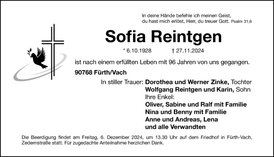 Traueranzeige von Sofia Reintgen von Fürther Nachrichten Lokal