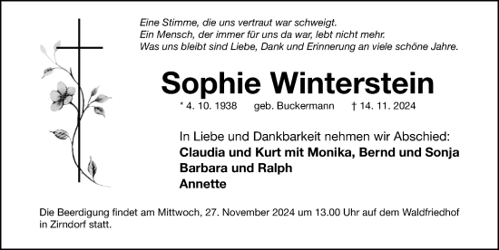 Traueranzeige von Sophie Winterstein von Fürther Nachrichten Lokal