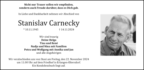 Traueranzeige von Stanislav Carnecky von Erlanger Nachrichten Lokal