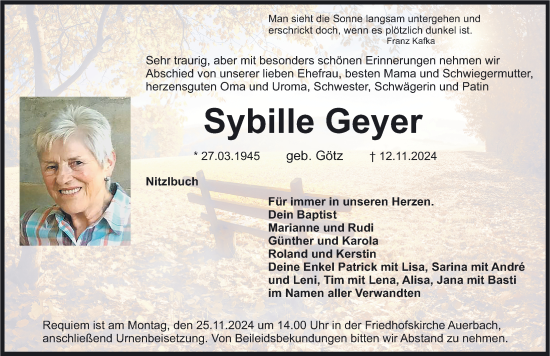 Traueranzeige von Sybille Geyer von Nordbayerische Nachrichten Pegnitz Lokal