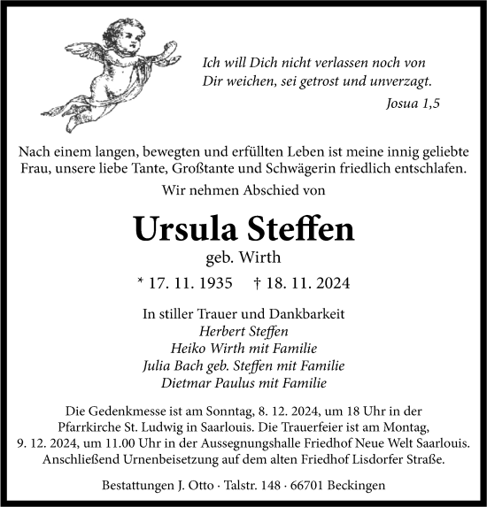 Traueranzeige von Ursula Steffen von Erlanger Nachrichten Lokal