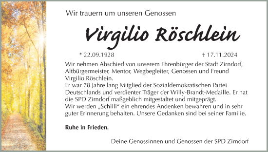 Traueranzeige von Virgilio Röschlein von Fürther Nachrichten Lokal