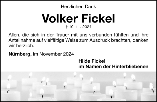 Traueranzeige von Volker Fickel von Gesamtausgabe Nürnberger Nachrichten/ Nürnberger Ztg.