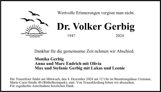 Traueranzeige von Volker Gerbig von Erlanger Nachrichten Lokal