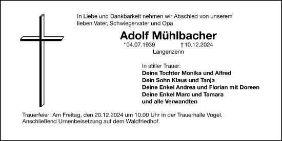 Traueranzeige von Adolf Mühlbacher von Fürther Nachrichten Lokal