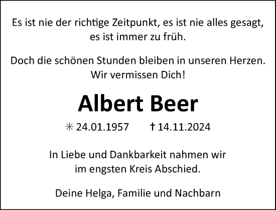 Traueranzeige von Albert Beer von Erlanger Nachrichten Lokal