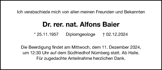Traueranzeige von Alfons Baier von Gesamtausgabe Nürnberger Nachrichten/ Nürnberger Ztg.