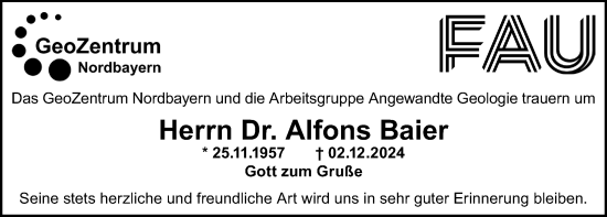 Traueranzeige von Alfons Baier von Gesamtausgabe Nürnberger Nachrichten/ Nürnberger Ztg.