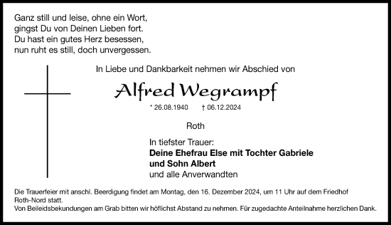 Traueranzeige von Alfred Wegrampf von Roth-Hilpoltsteiner Volkszeitung Lokal