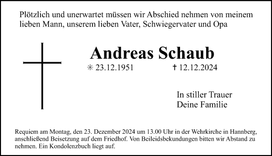 Traueranzeige von Andreas Schaub von Erlanger Nachrichten Lokal