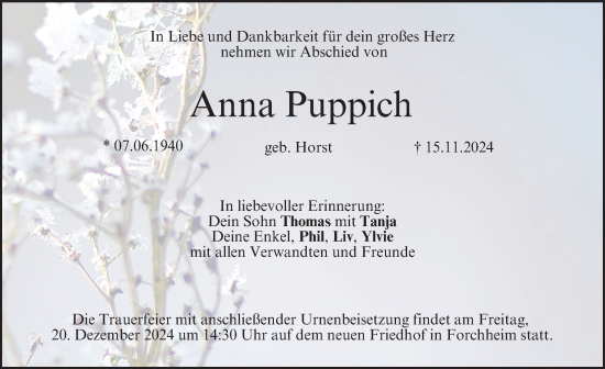 Traueranzeige von Anna Puppich von Nordbayerische Nachrichten Forchheim Lokal