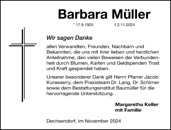 Traueranzeige von Barbara Müller von Erlanger Nachrichten Lokal
