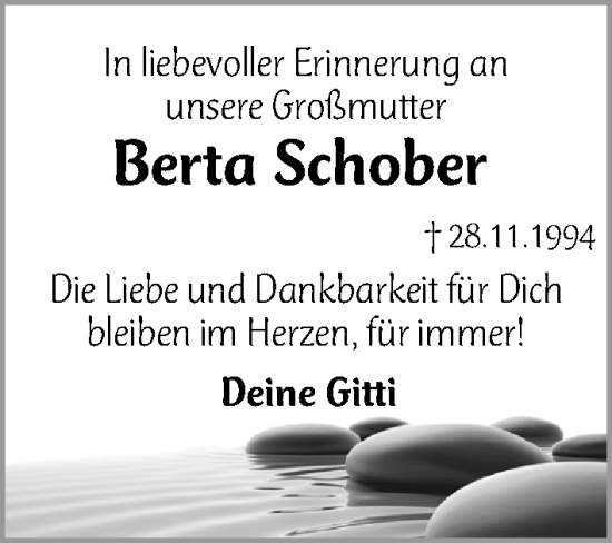 Traueranzeige von Berta Schober von Altmühl-Bote Lokal